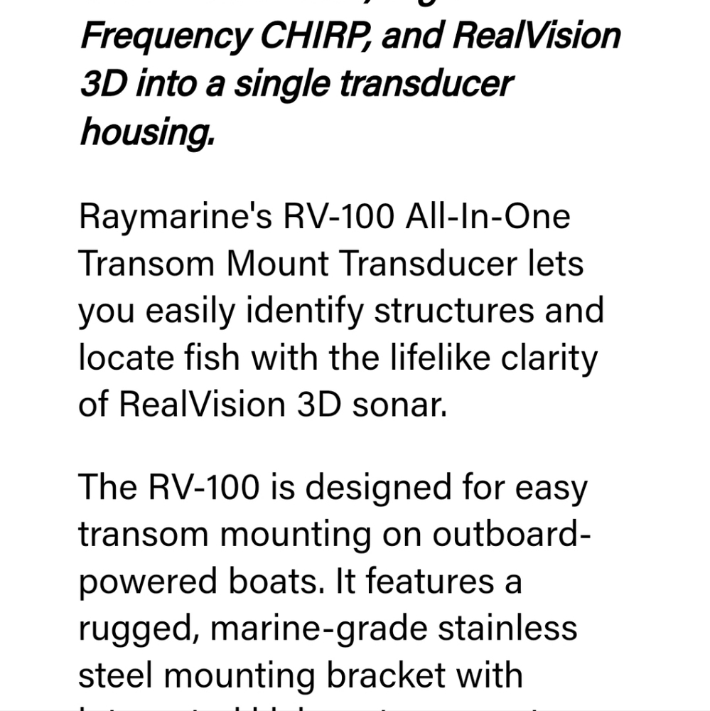 New Raymarine RV-100 Real Vision 3D All In One Transom Mount Transducer For Boat - Picture 12 of 13
